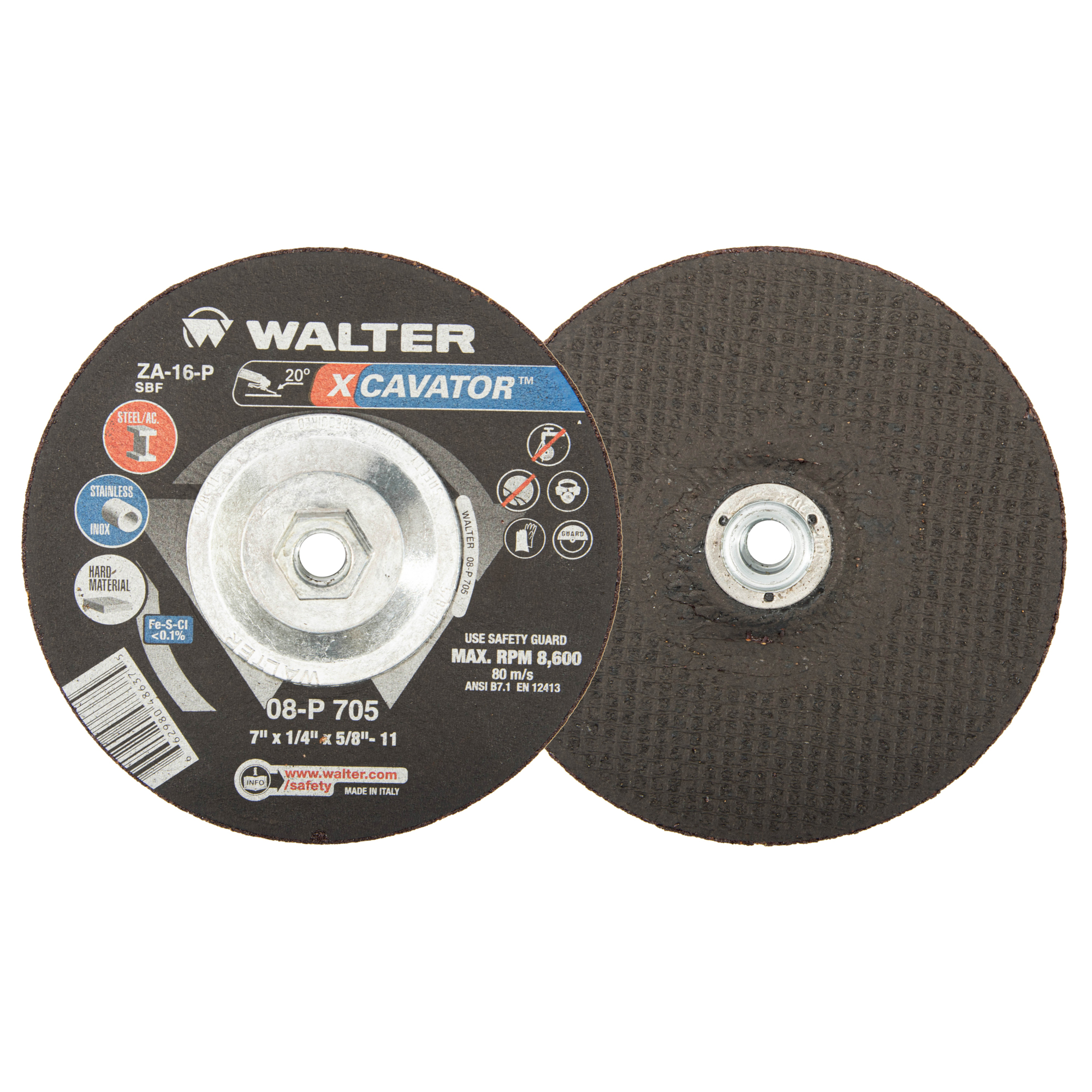 Walter XCAVATOR Angle Grinder Grinding Wheels — 7in. x 1/4in. x 5/8-11, Comfort Max Technology, Type 27, 10 Pcs, Model# 08P705